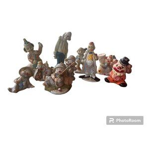 VTG Clown Ceramic Figurines Lot (10) Lil vegabond Originals By Erika Enesco Used